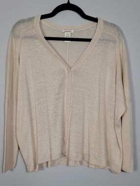 Sundance Linen Button Up Cardigan Size Large Cream Beige Coastal Minimalist